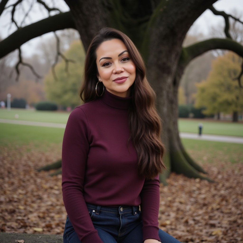 Michelle Mahal sitting at the base of an oak tree